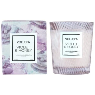 Voluspa Macaron Violet & Honey Classic Candle in Textured Glass