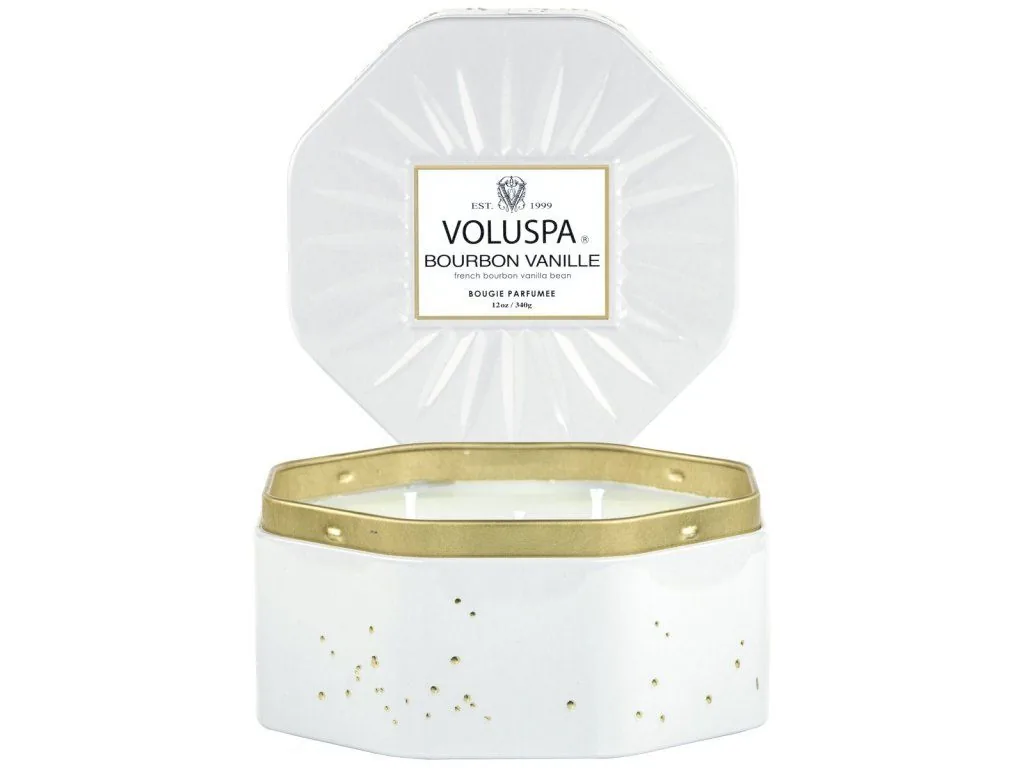 Voluspa Vermeil Bourbon Vanille 3 Wick Octagon Tin vonná sviečka – Obrázok 2