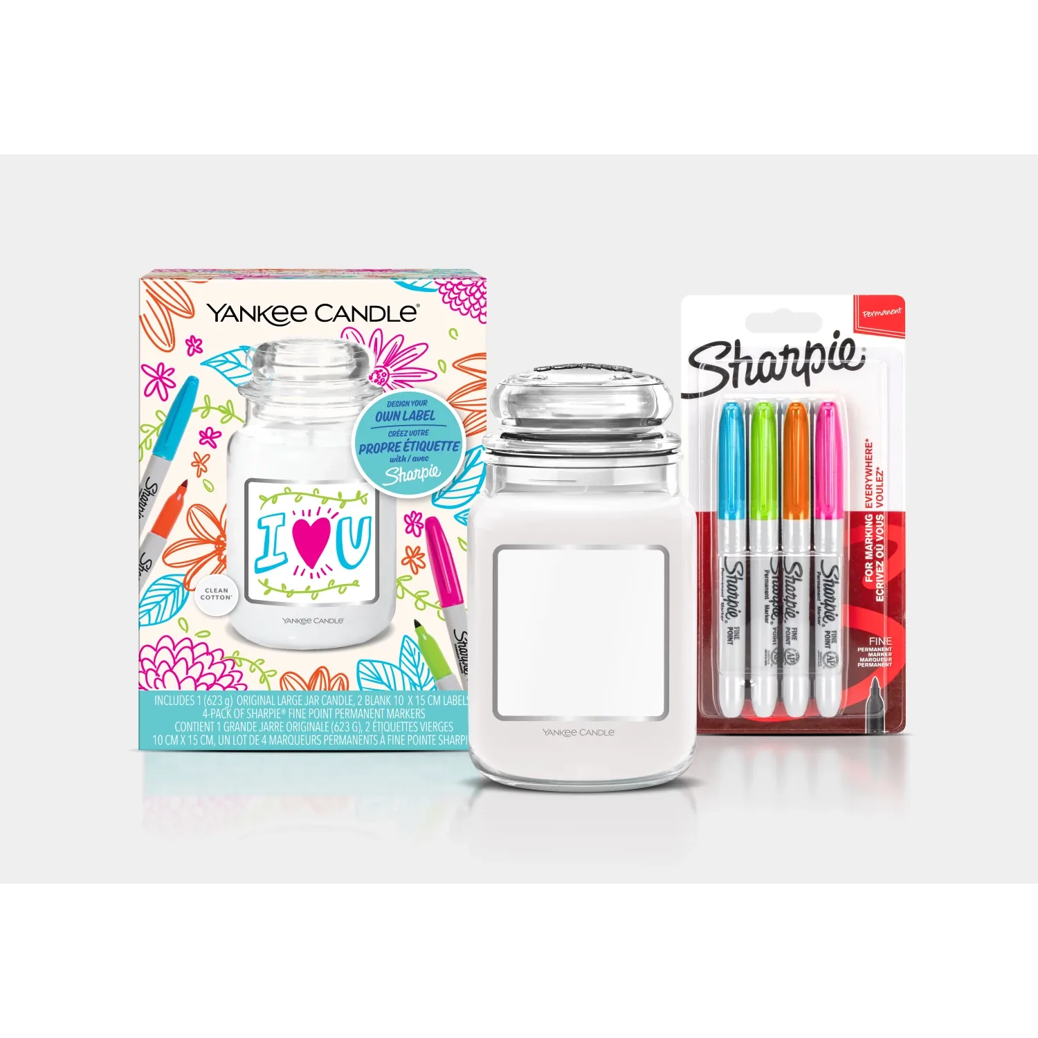 YC Darčekový Set 24 Veľká Sviečka Clean Cotton a Perá Sharpie
